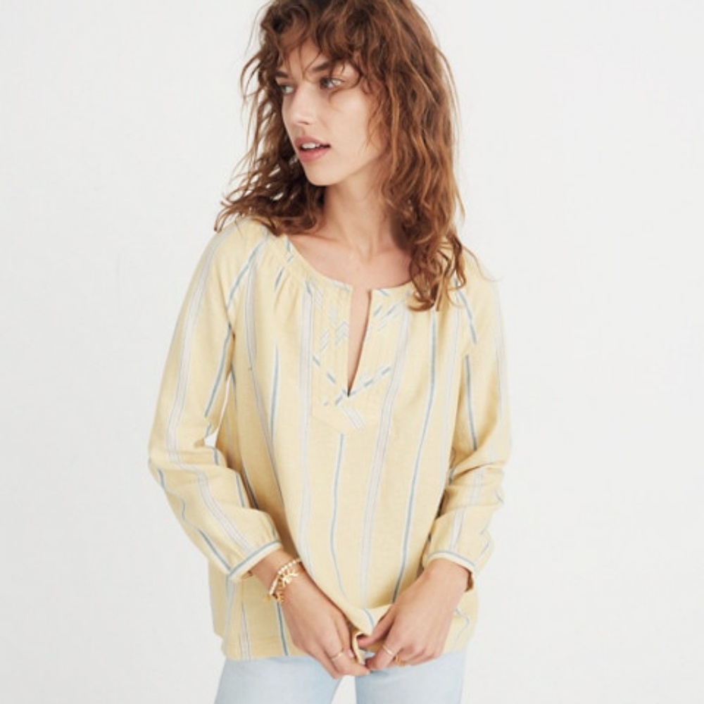 NWT Madewell | Yellow Tie-back Peasant Top